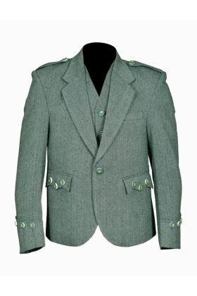 Men's Lovat Green Tweed Argyle Kilt Jacket With 5 Button Vest - Scot Kilt Store