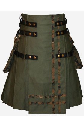  Army Green Cotton Fabric Kilt with Digital Camo Stripes - Scot Kilt Store