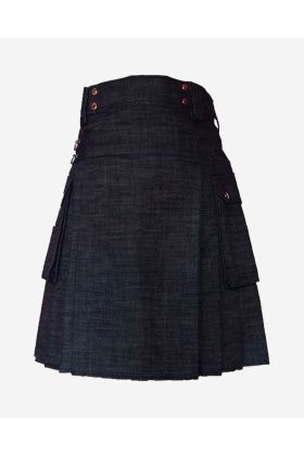 Black Denim Kilt with Functional Cargo Pockets - Scot Kilt Store