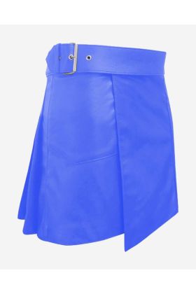 Women Blue Leather Kilt  With Buckle - Scot Kilt Store