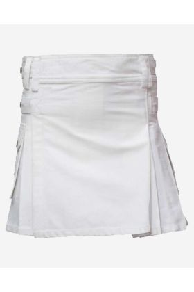 White Cotton Utility Kilt for the Modern Woman - Scot Kilt Store