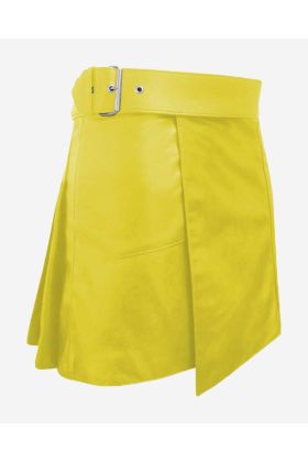 Women Yellow Mini Leather Kilt - Scot Kilt Store
