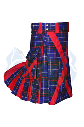 Black Hybrid Utility Kilt with Red Pleats and Cross Design for Men -