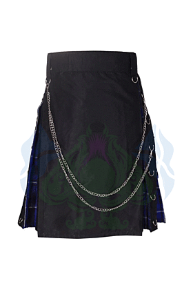 Punk Black Cotton Tartan Modern Kilt for Men -
