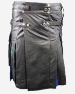 Fashionable Black and Blue Leather Kilt - Scot Kilt Store