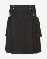 Durable Black Denim Kilt with Convenient Pockets - Scot Kilt Store