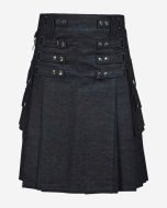 Stylish Black Denim Utility Kilt for Men - Scot Kilt Store