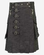 Gothic Style Heavy Denim Kilt With Strap - Scot Kilt Store