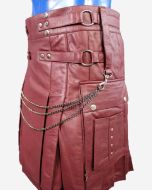  Brown Leather Kilt with an Edgy Chain Accent - Scot Kilt Store