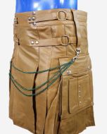  Men's Dark Brown Leather Kilt with Chain Detail - Scot Kilt Store