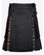 Edgy Black Denim and Tartan Hybrid Kilt - Scot Kilt Store