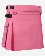 Women Pink Utility Kilt with Adjustable Leather Straps - Scot Kilt Store